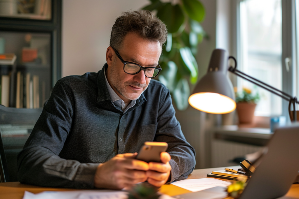 Homme à son bureau sur les réseaux sociaux