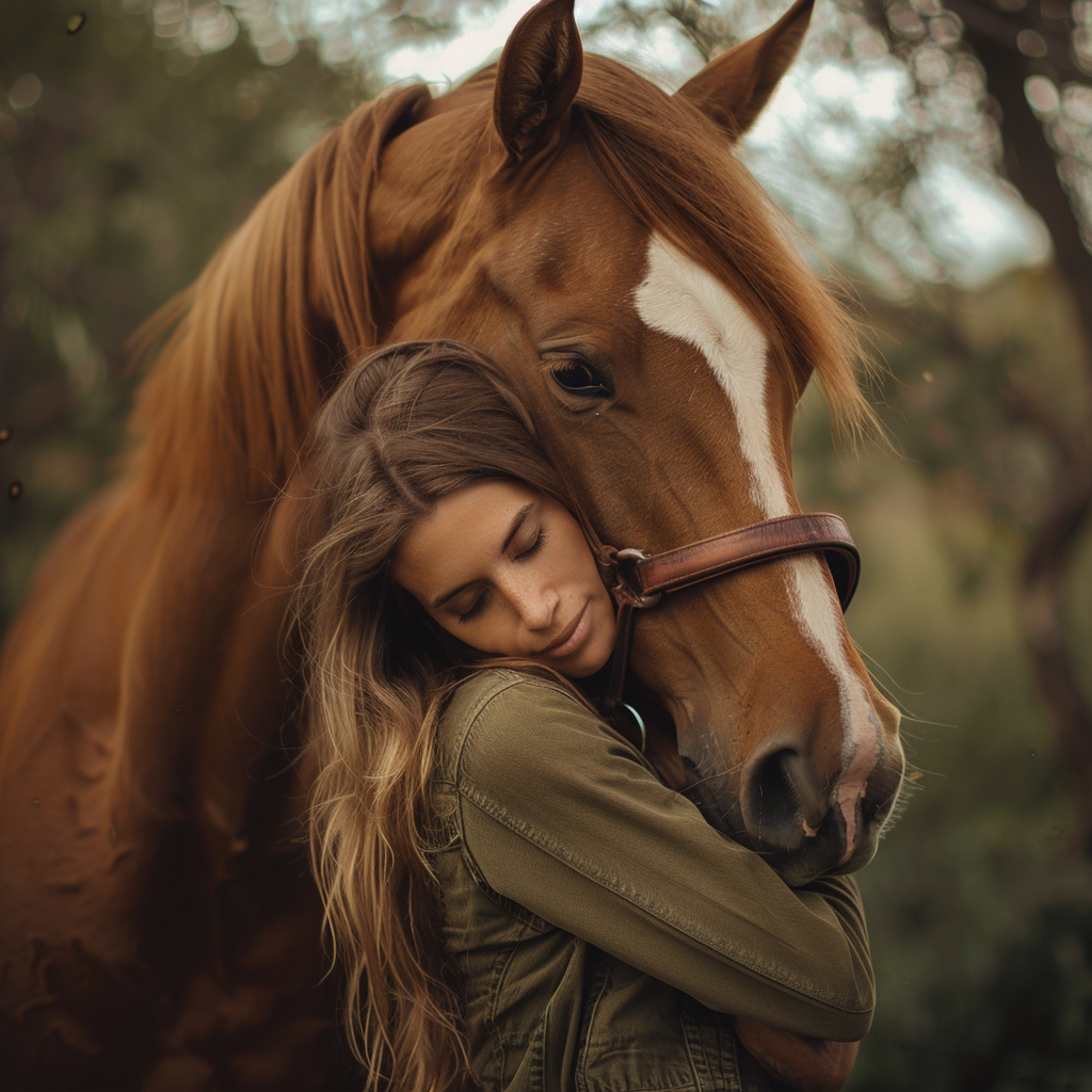 L'équithérapie : une femme faisant un câlin à son cheval