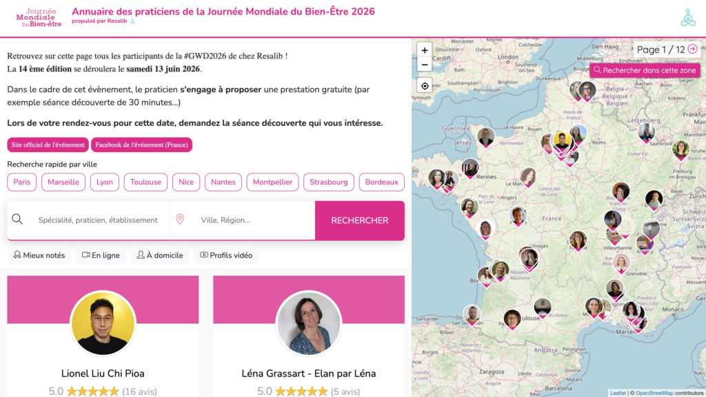 Annuaire des praticiens de la Journée mondiale du bien-être 